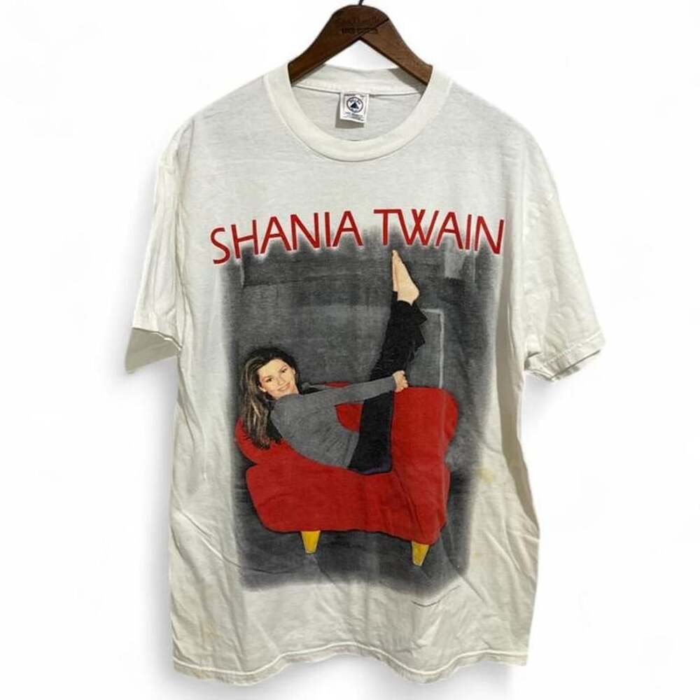 Vintage Shania Twain World Tour Graphic T-Shirt Size L White 90s